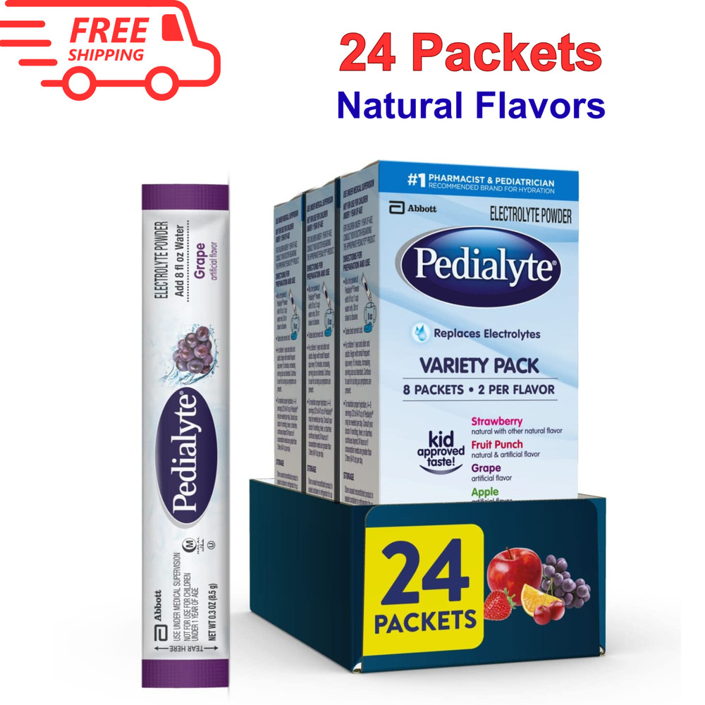 Pedialyte Electrolyte Powder Packets Variety Pack Hydration Drink 24 Packets