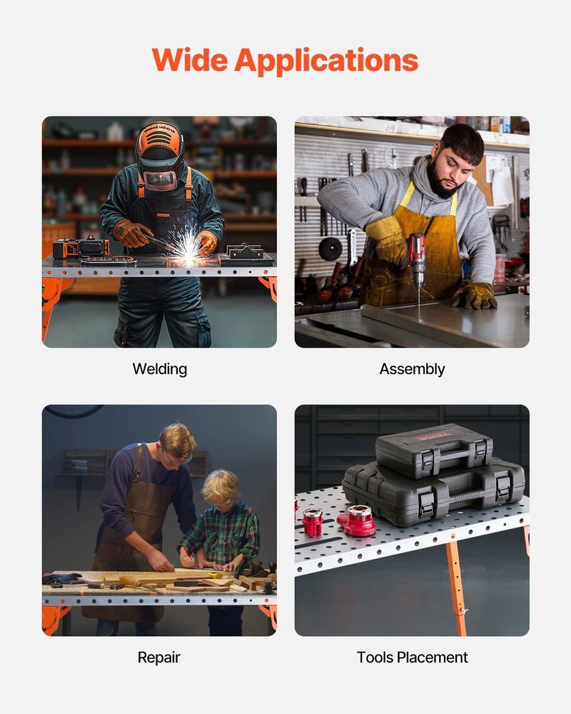 44" x 21" Welding Table Folding -500LBS Workbench with 4-Level Adjustable Height