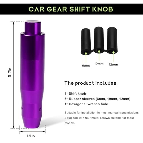 Automatic Shift Knob with Push Button, 5.7" Weighted Shifter Lever Purple