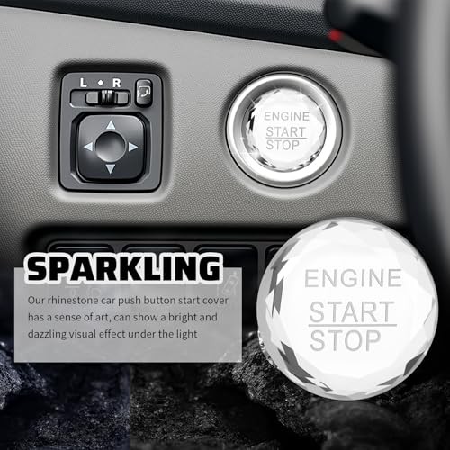 Rhinestone Car Push Start Button Cover,Bling Auto Push to Start Engine Silver
