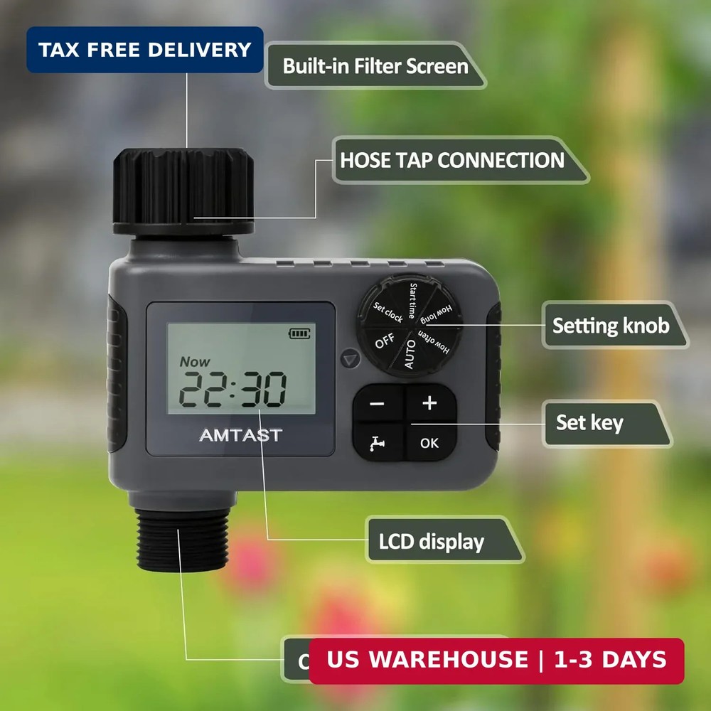 Sprinkler Timer Programmable Garden Hose Faucet Timer with Rain Delay/Manual/Aut