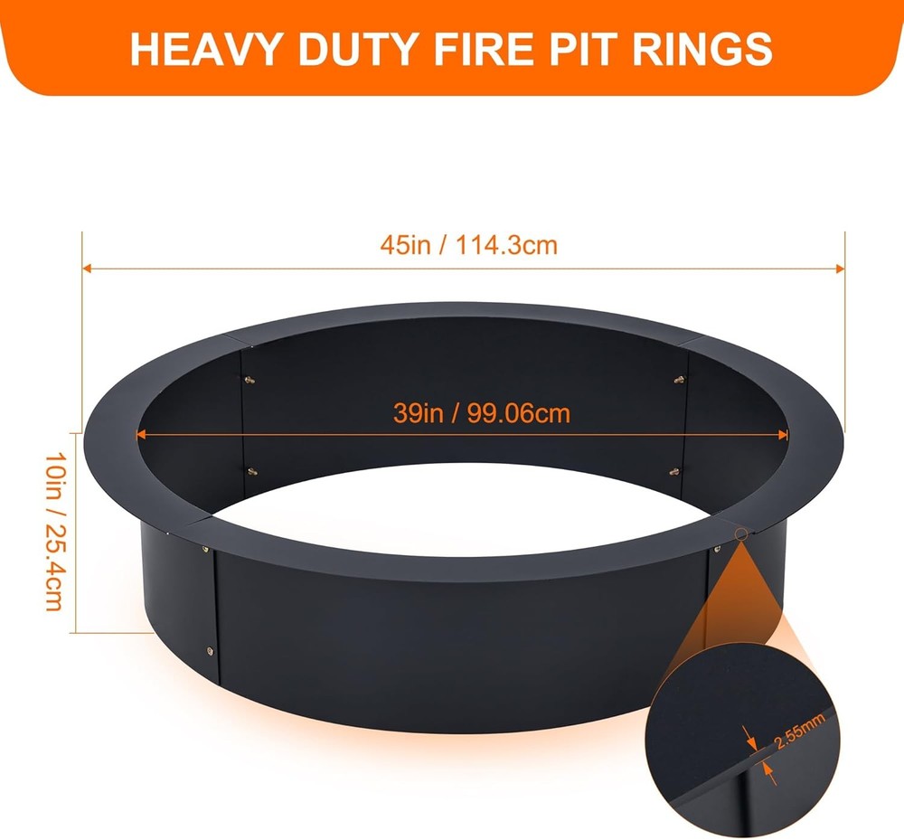 Fire Pit Ring Heavy Duty Metal Round Firepit Rim Insert for DIY Fire Pit Camping