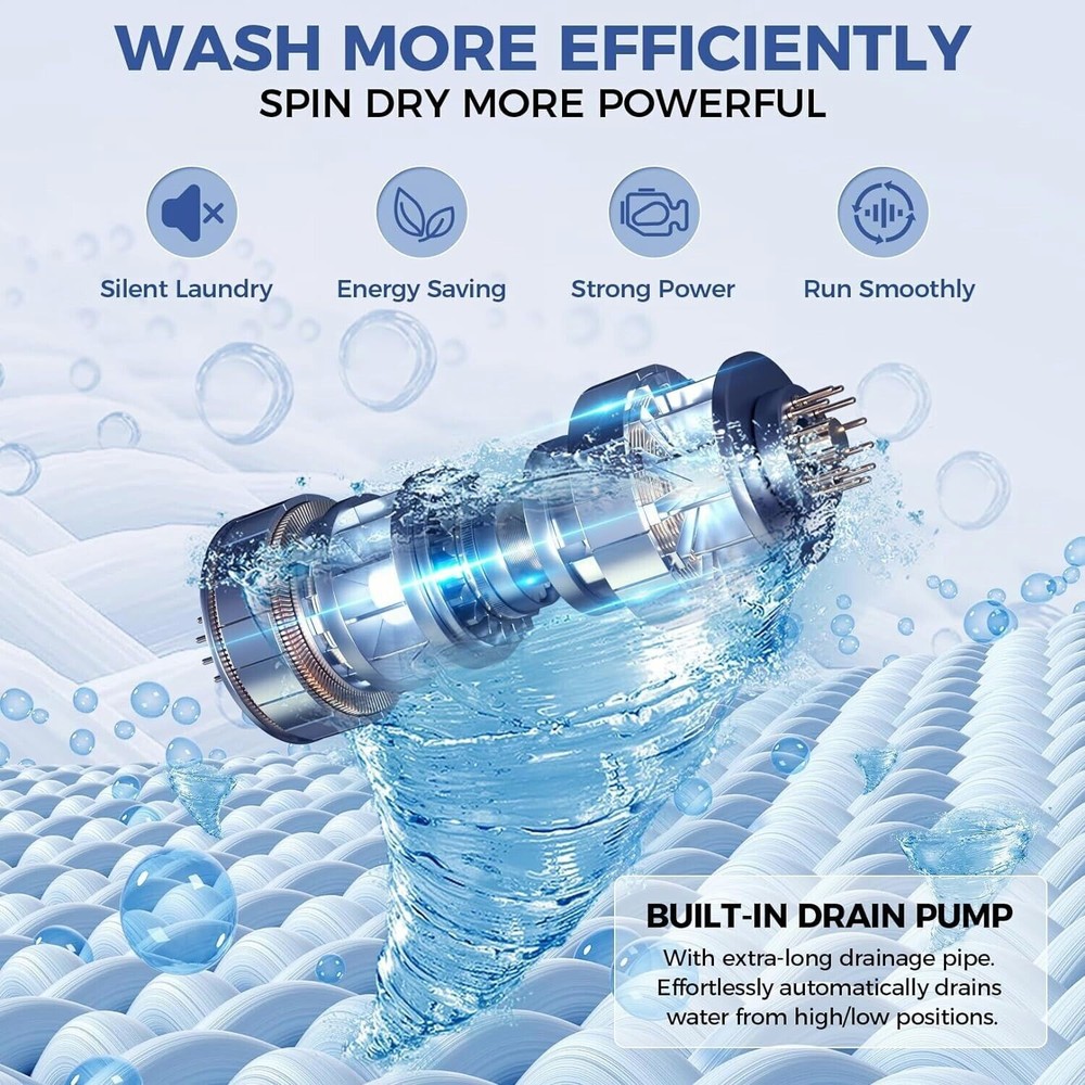 Portable Full-automatic Washing Machine 15.6 lb Compact Washer Shock Absorption
