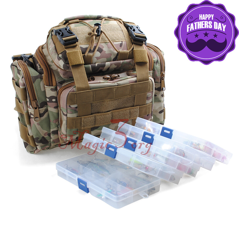 Fishing Tackle Bag Loaded 60pcs Spoon Lure Crankbait 5 Box Storage Mixed Lot US