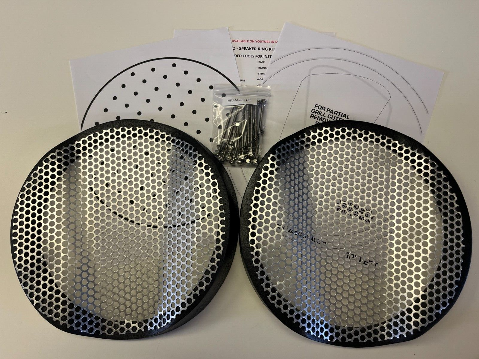 10" Harley Saddlebag MID-MOUNT Speaker Ring Adapters w/GRILLS 2014-2023