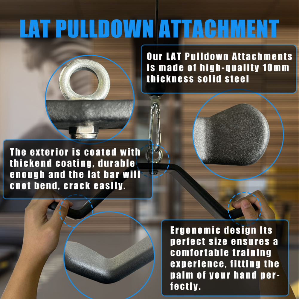 LAT Pulldown Tricep Bar Strength Training Workout Cable Machine Attachment Curl