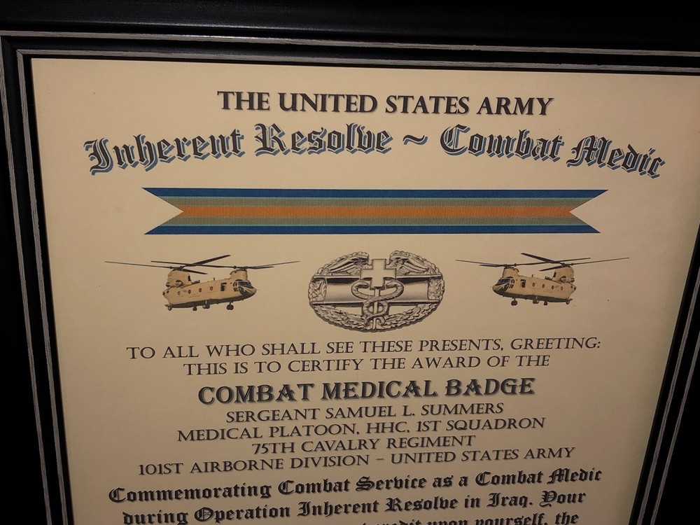 COMBAT MEDIC / CMB - INHERENT RESOLVE (COMMEMORATIVE ISSUE CERTIFICATE)