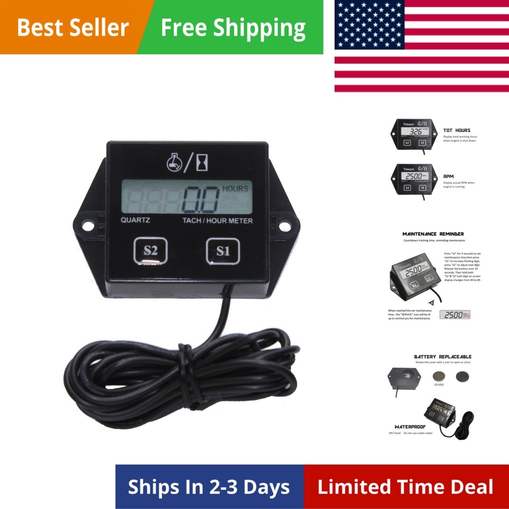 Tachometer for Small Engine,Inductive Hour Meter for 2 Stroke & 4 Stroke Smal...