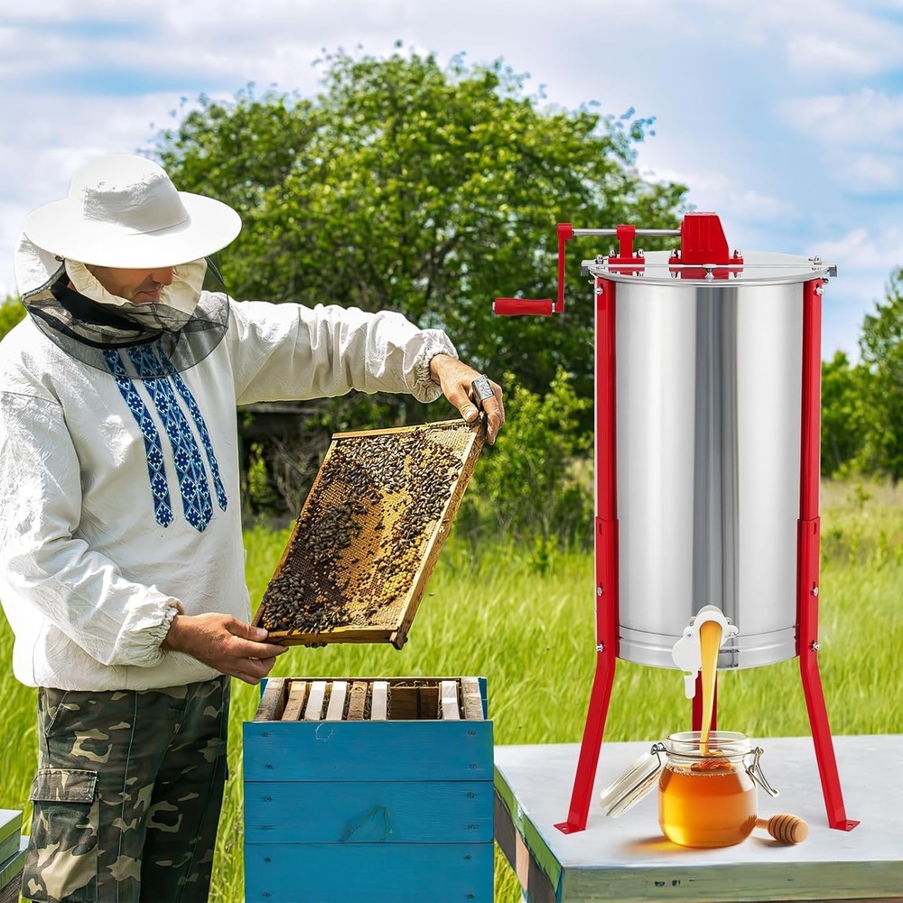 Stainless Steel Honey Spinner, Manual 3-Frame Extractor for Beekeeper & Apiaries