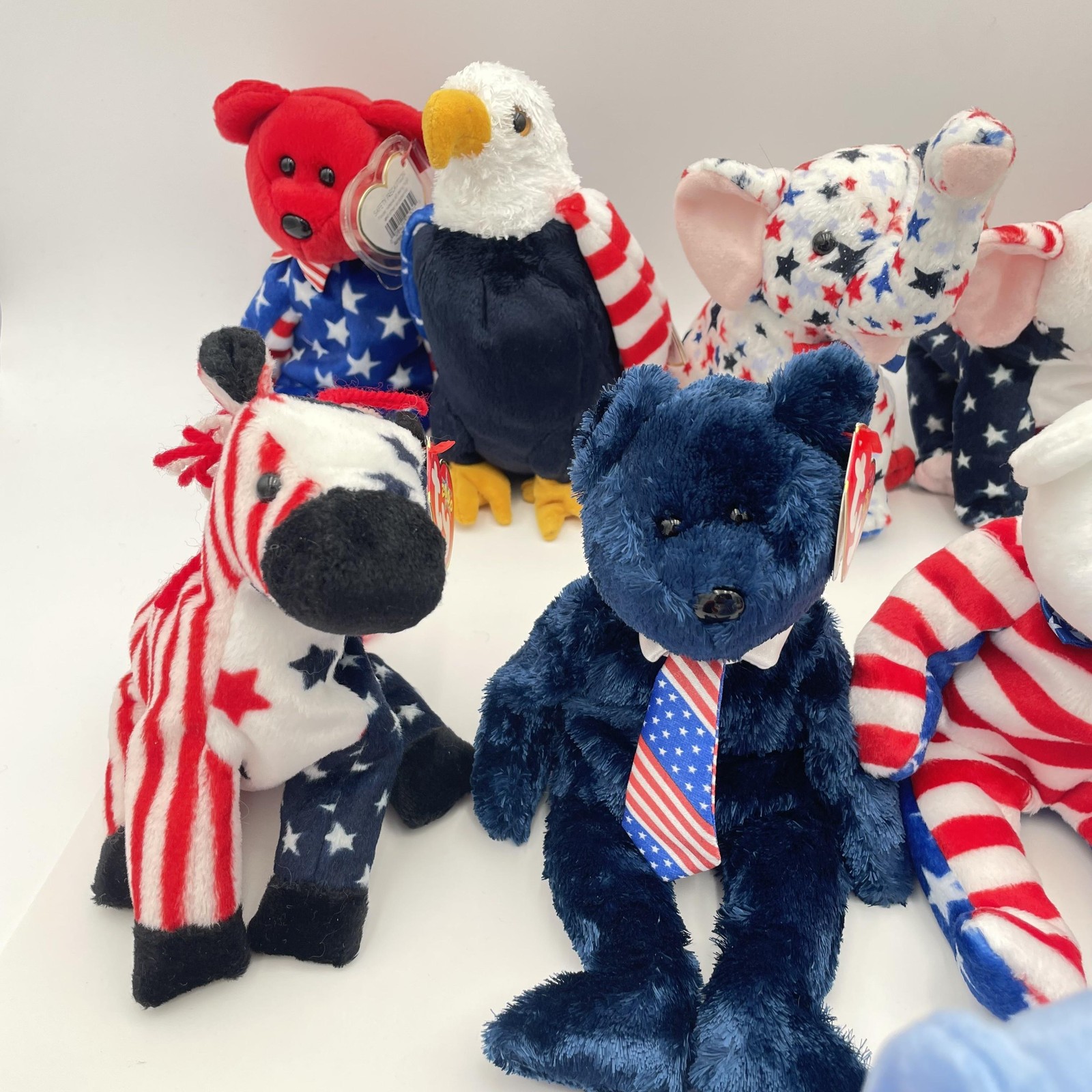Ty Beanie Babies Patriotic Lot USA Bears Eagle Dog Elephant Zebra Plush RWB Set