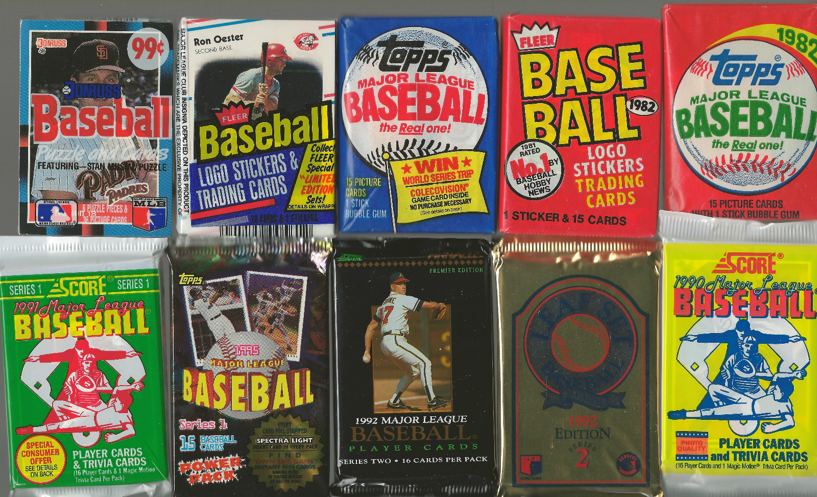 HUGE Lot of 100 Unopened Old Vintage Baseball Cards in Wax Cello Rack Packs