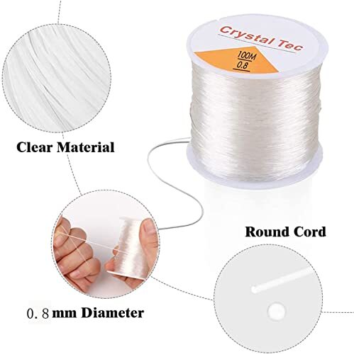 mm Elastic Stretch Thread for Bracelets, 3 Rolls Elastic 0.8 3 Roll Crystal