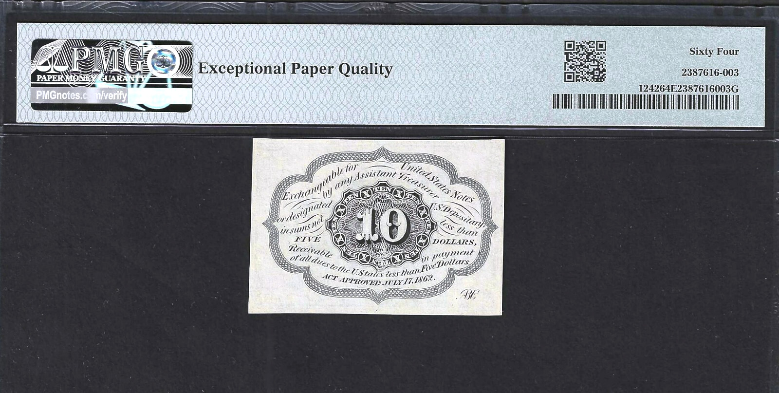 FRACTIONAL 10 CENTS POSTAGE CURRENCY ~ FR 1242 ~ PMG CHOICE UNCIRCULATED 64 EPQ