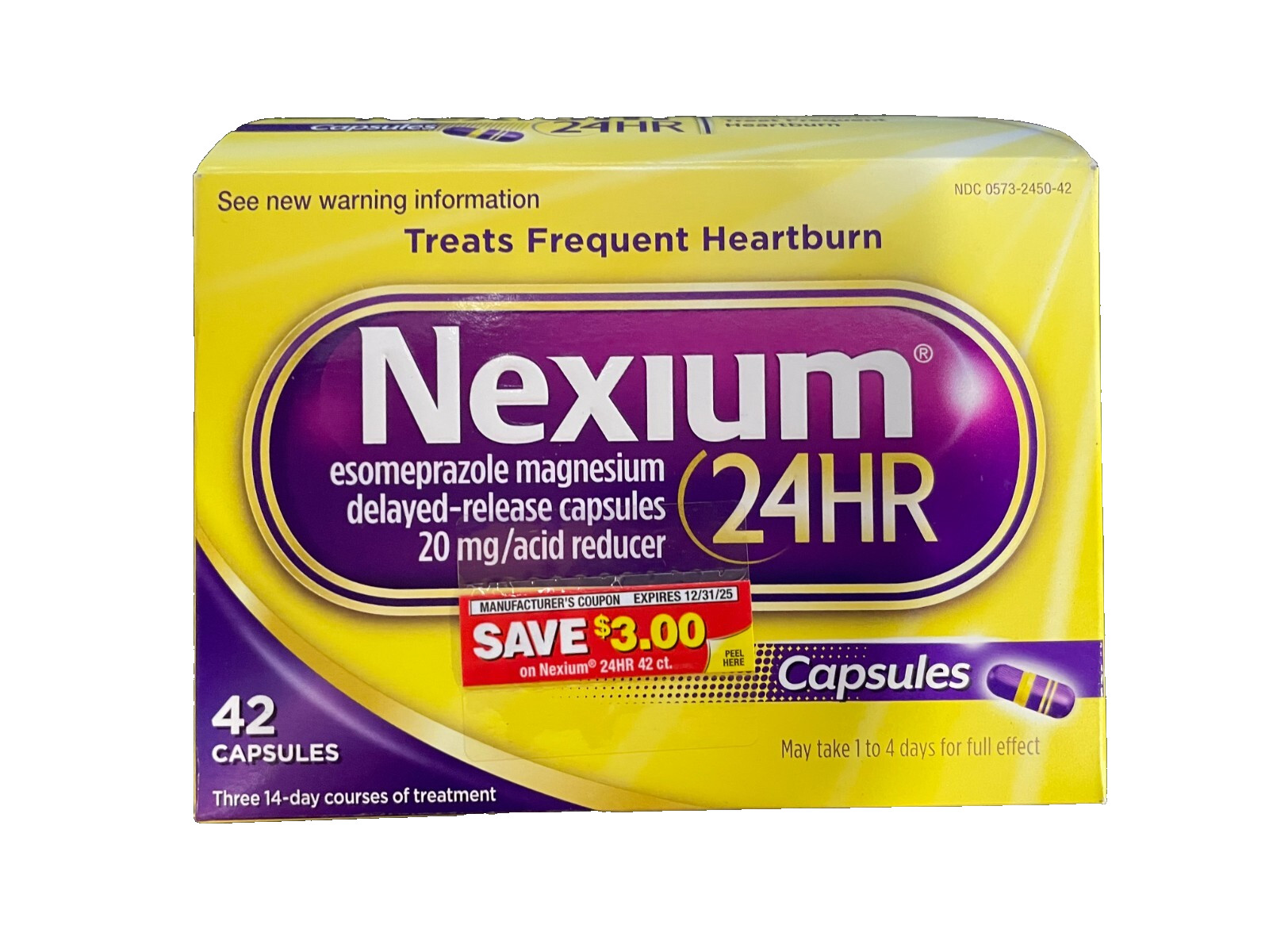 Nexium 24HR Acid Reducer Capsules for Heartburn Relief 5 Boxes 42 Count per box