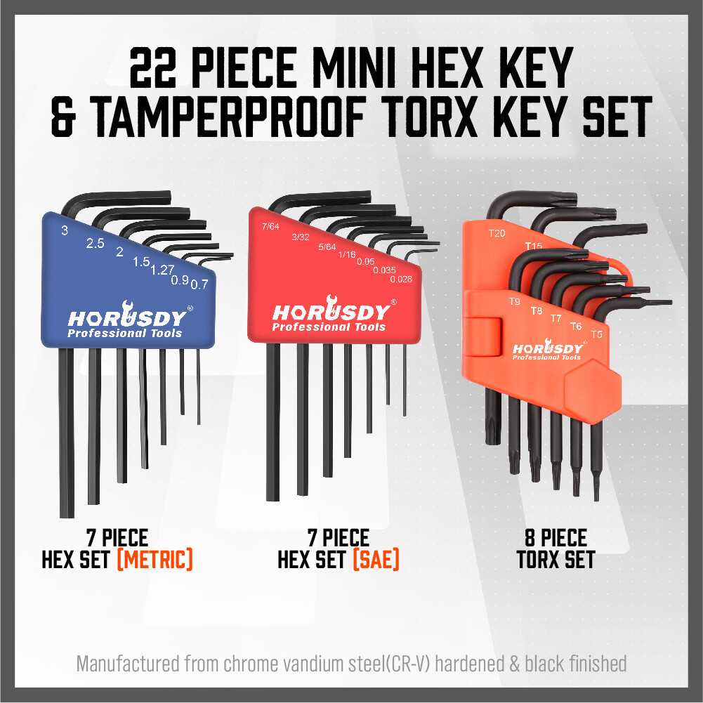 22PC Allen Wrench Hex Torx Key Set Mini 3IN1 Metric SAE MM/Inch Tamperproof Cr-V