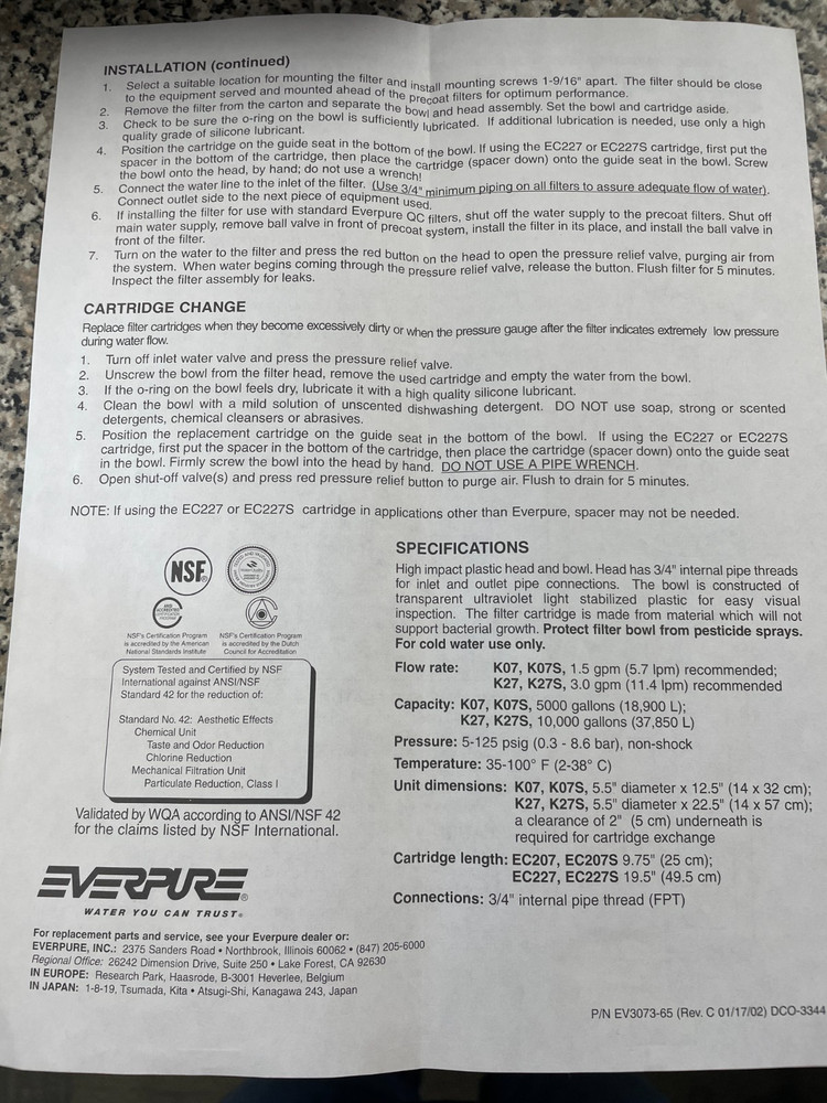 EVERPURE FILTER SYSTEM K07 WITH EC207 FILTER