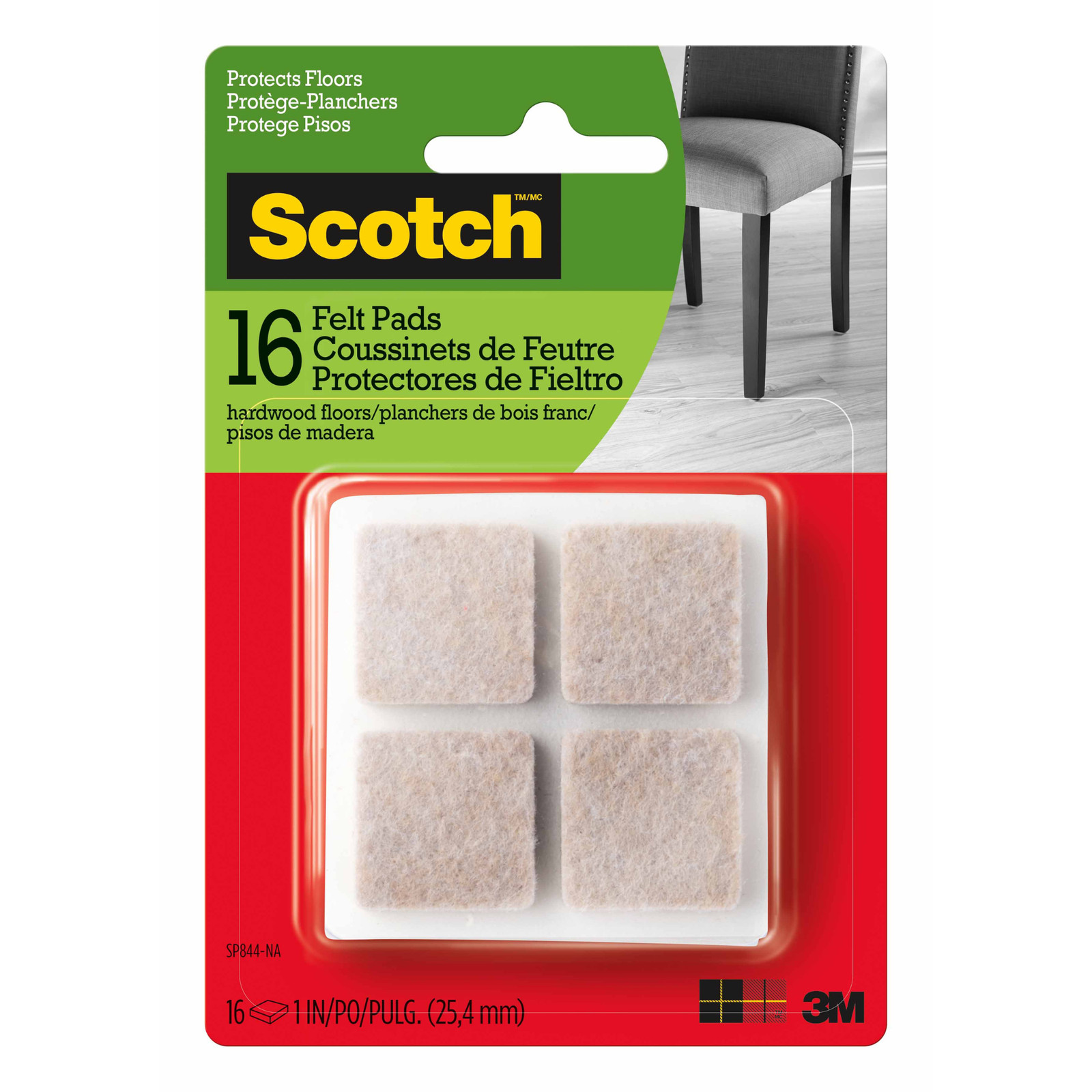 Scotch Square Felt Pads: 1 in. / 16-pack (Beige)