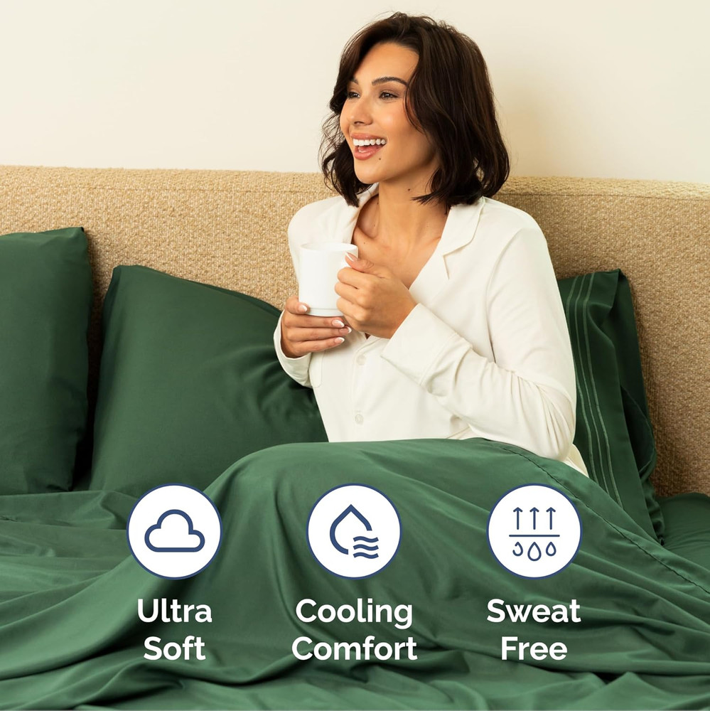 Extra Deep Split King Sheet Set - 7 Piece Breathable & Cooling Sheets - Hotel Lu