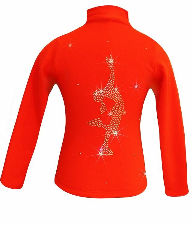 Orange ice Skating Jacket with "Layback" rhinestone applique