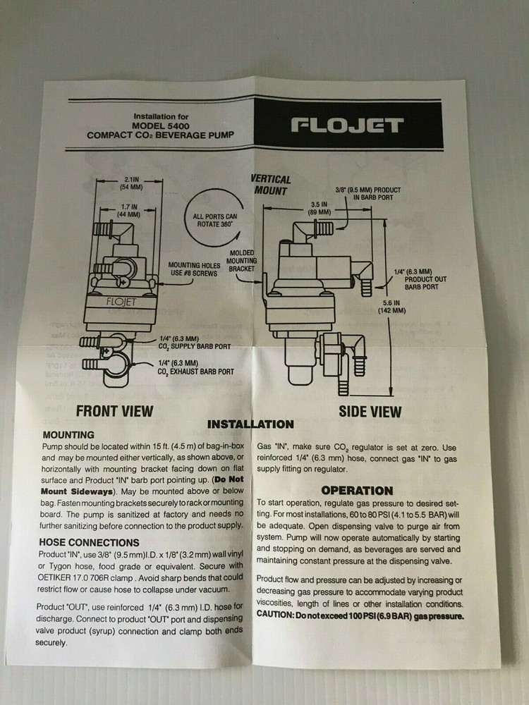 FLOJET Model 5400130A Compact CO2 Beverage Pump