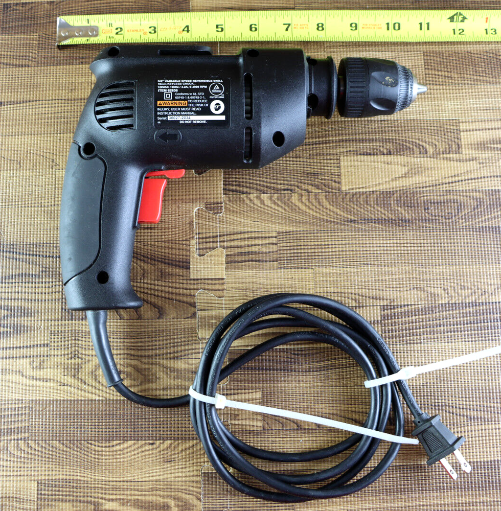 Drill Master 3/8'' Variable Speed Reversible Drill 10mm Keyless Chuck 3.2A 62856