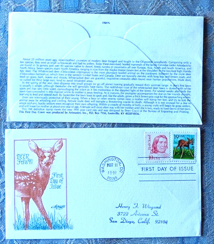 YOUNG FAWN DEER 1991  ARTMASTER CACHET FDC VF