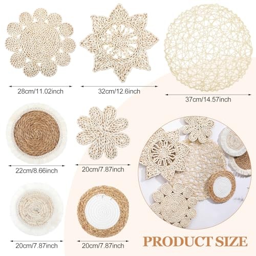 7 Pcs Boho Wall Baskets Decor Hanging Rustic Rattan Wicker Wall Baskets Round