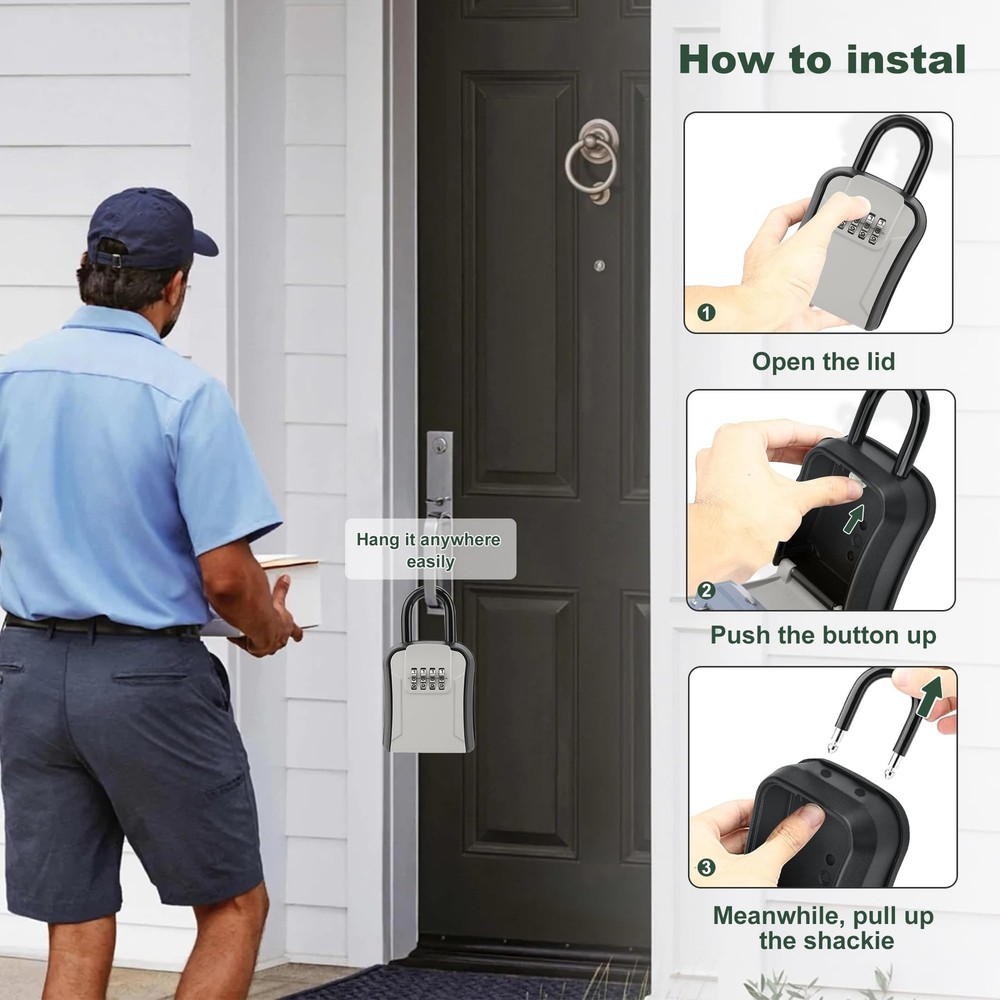 Key Lock Box，Portable Waterproof 4 Digits Combination Lockbox with Removable ...