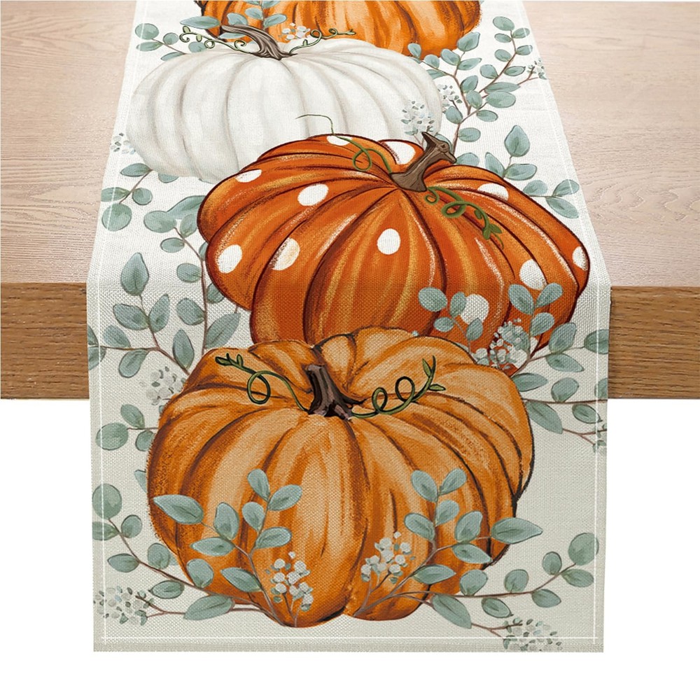 Fall Decorations Leaves Pumpkins Table Runner Thanksgiving Gift 13"x72"
