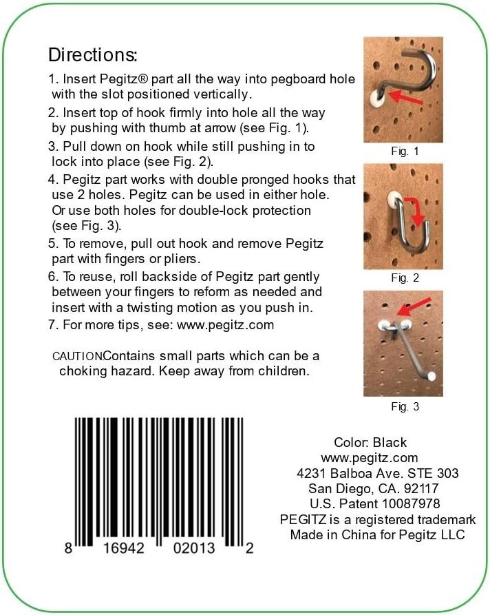 Pegboard Peg Locks 50PCS 1/4 inch Black