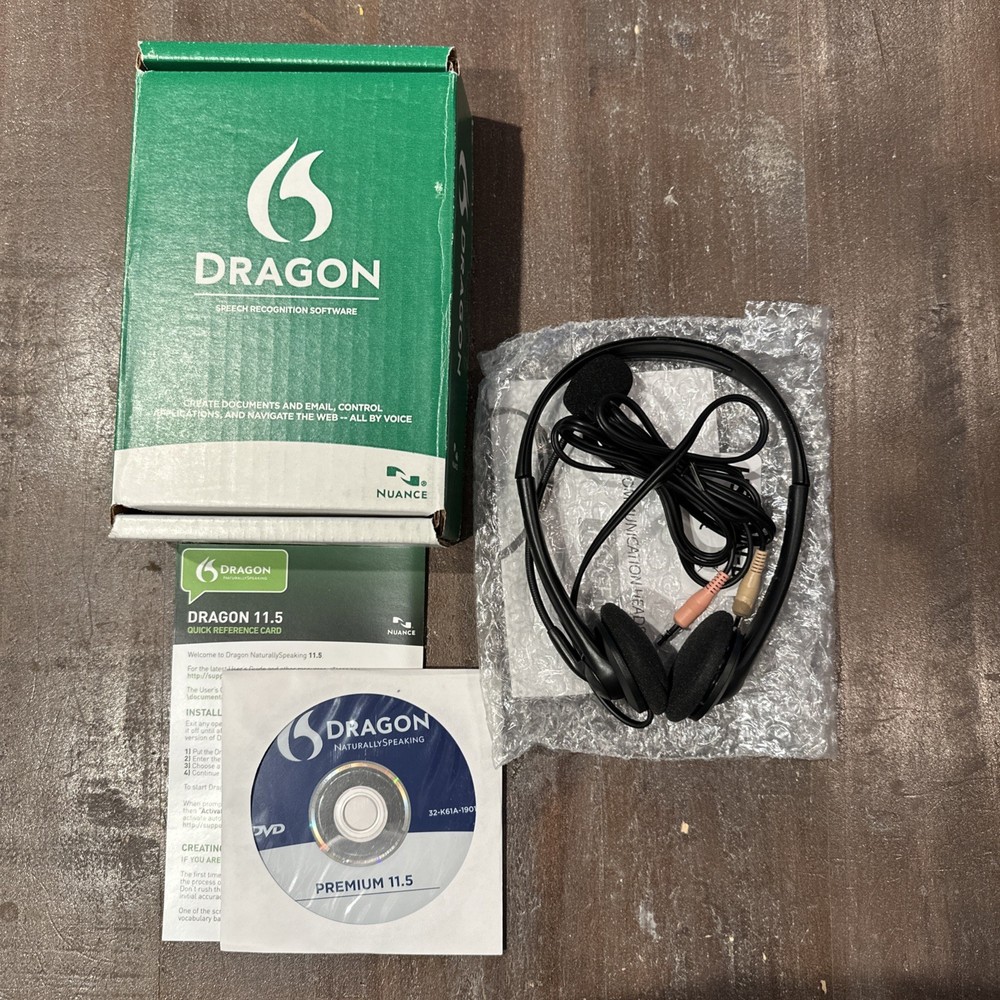 Dragon Naturally Speaking Premium Version 11.5 Disc w/ Serial & Headset