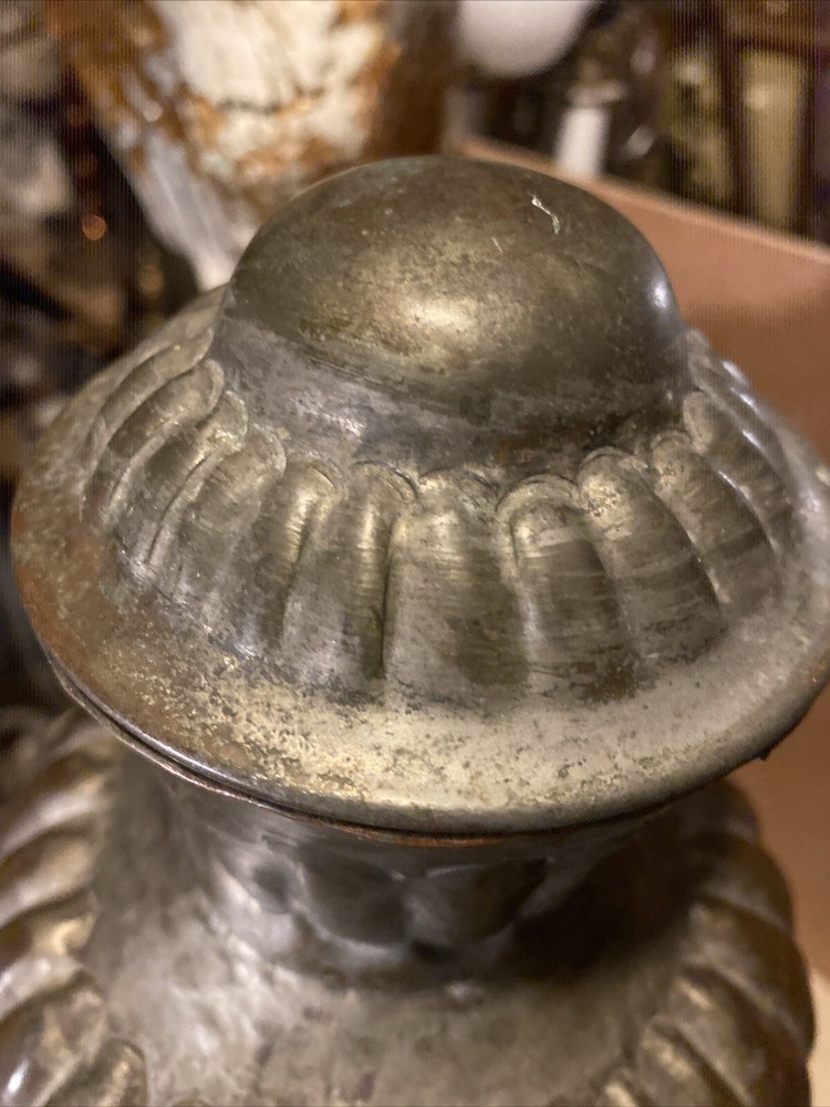 Antique Matching Pair Middle Eastern Copper Lidded 11” Urn & 9” Bowl Signed