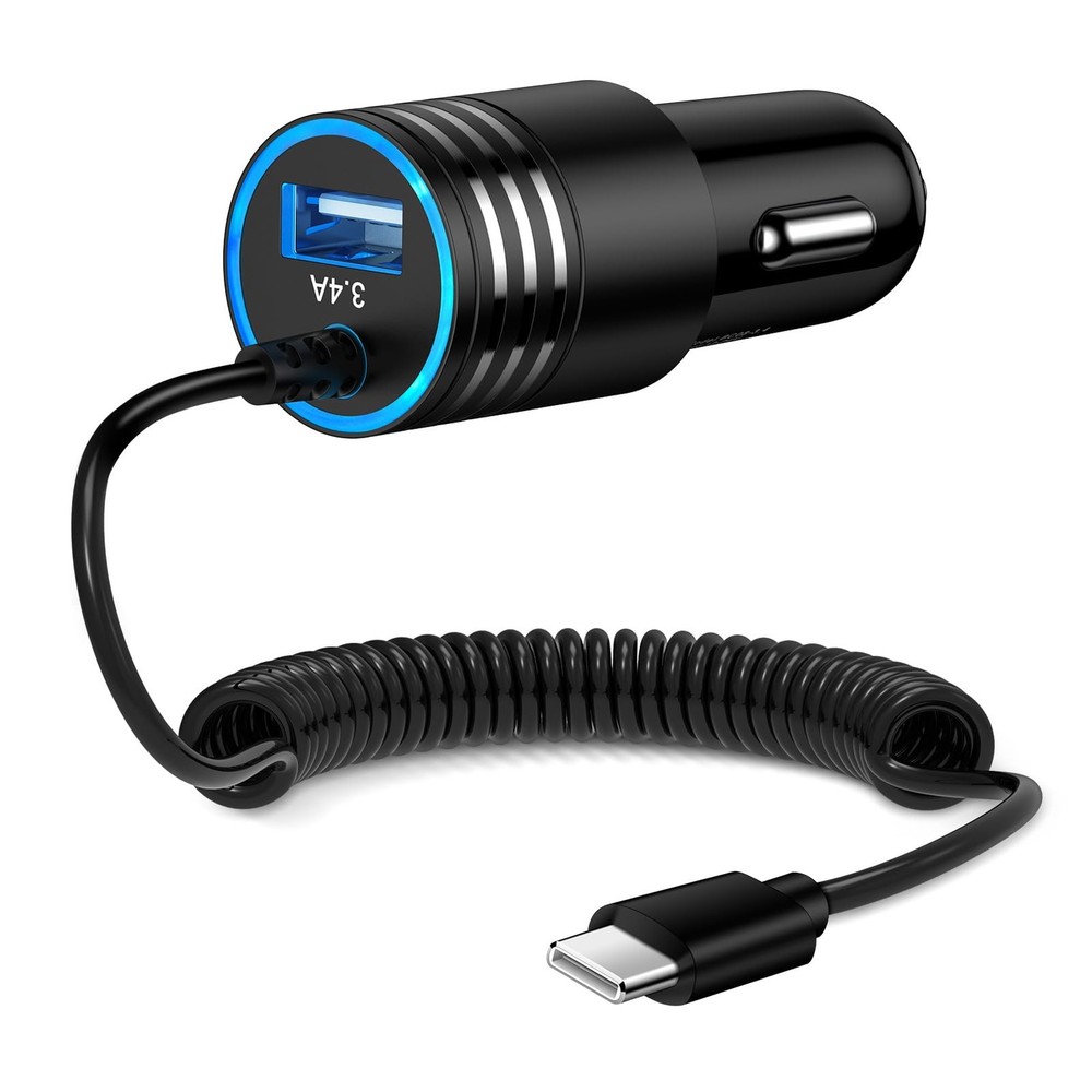 Android Car Charger Fast Charging Cord 3.4A USB Cigarette Lighter Adapter wit...