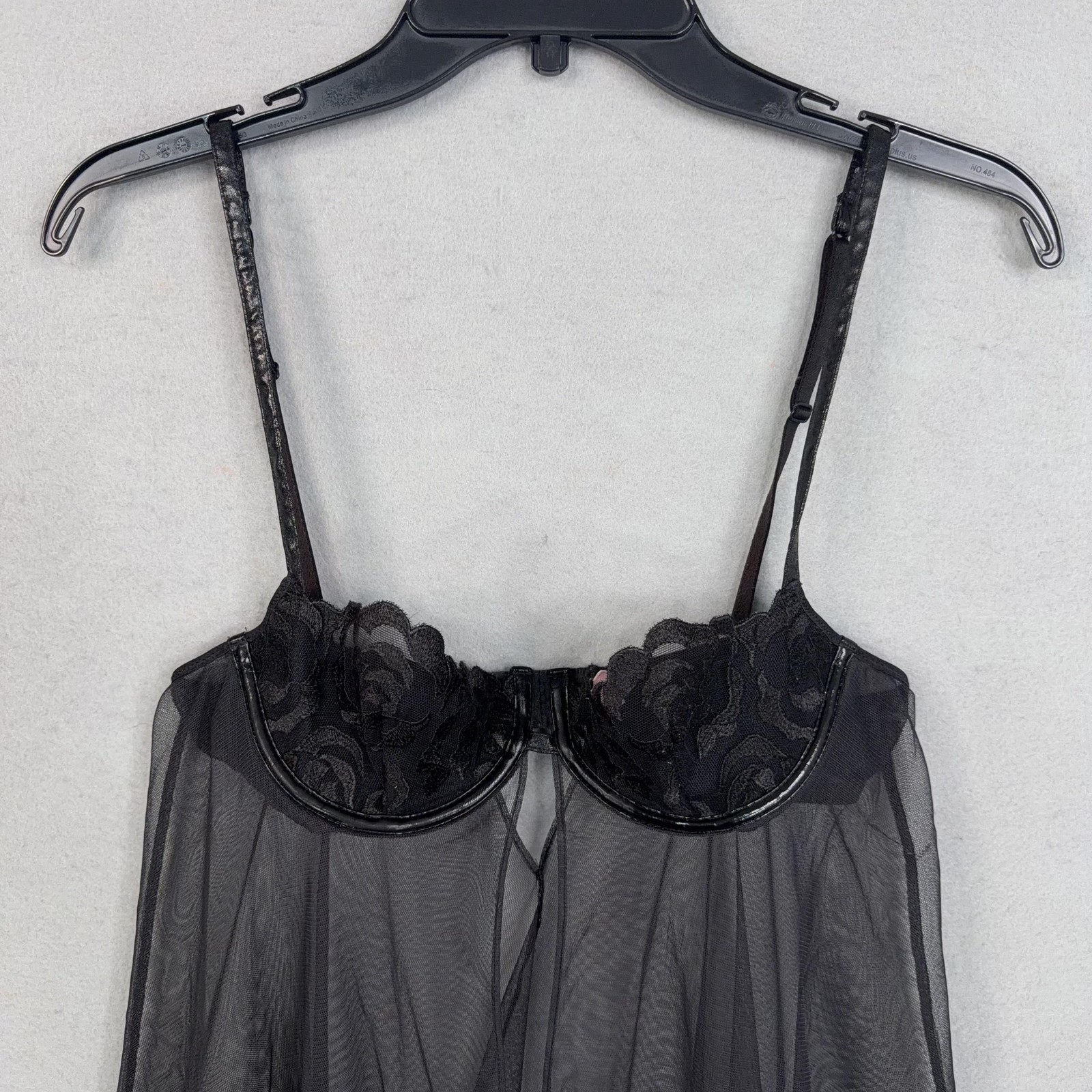 Victorias Secret Babydoll Gown Womens 34B Black Mesh Floral Lace Intimates