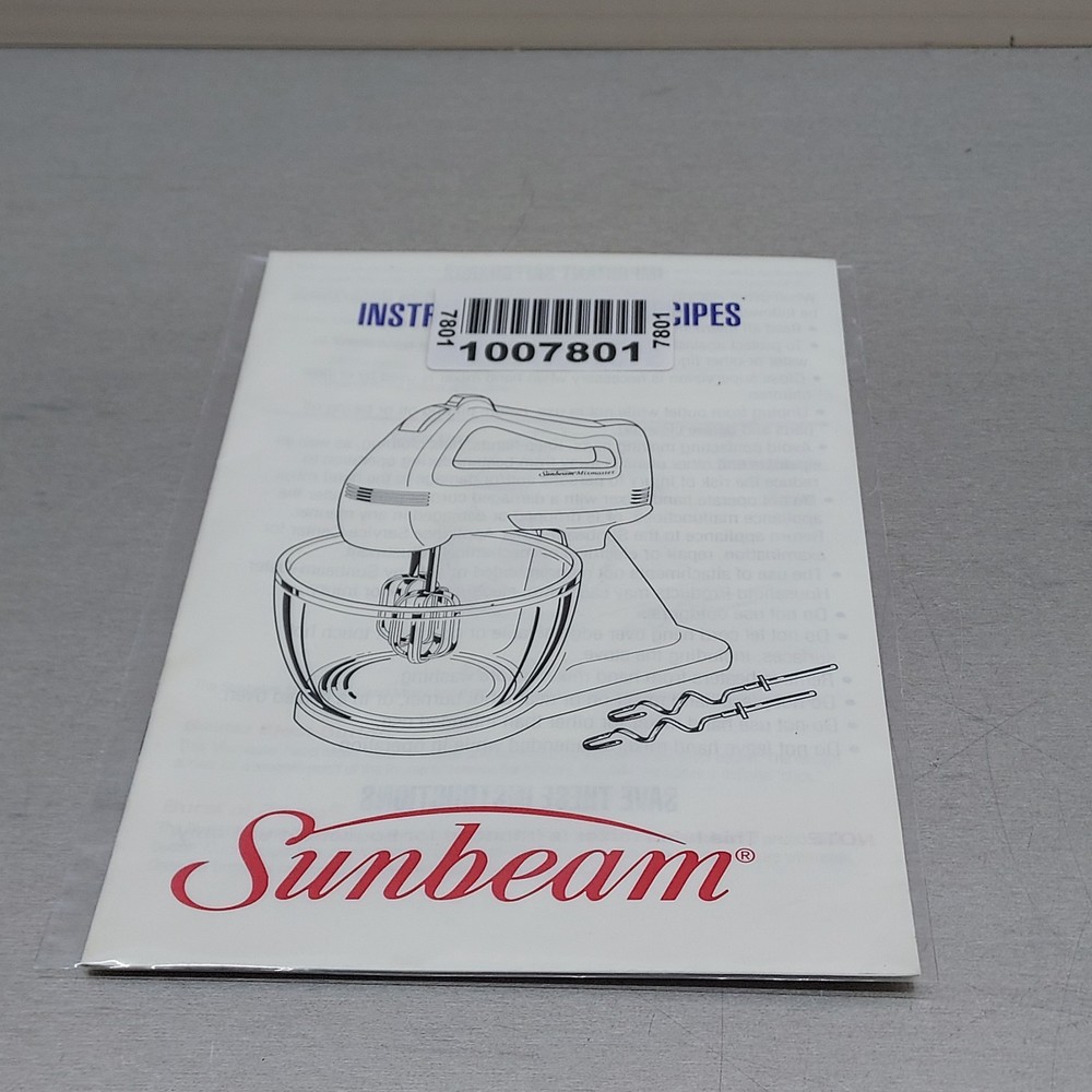 Sunbeam Model 2372 Instructions & Recipes Booklet Only