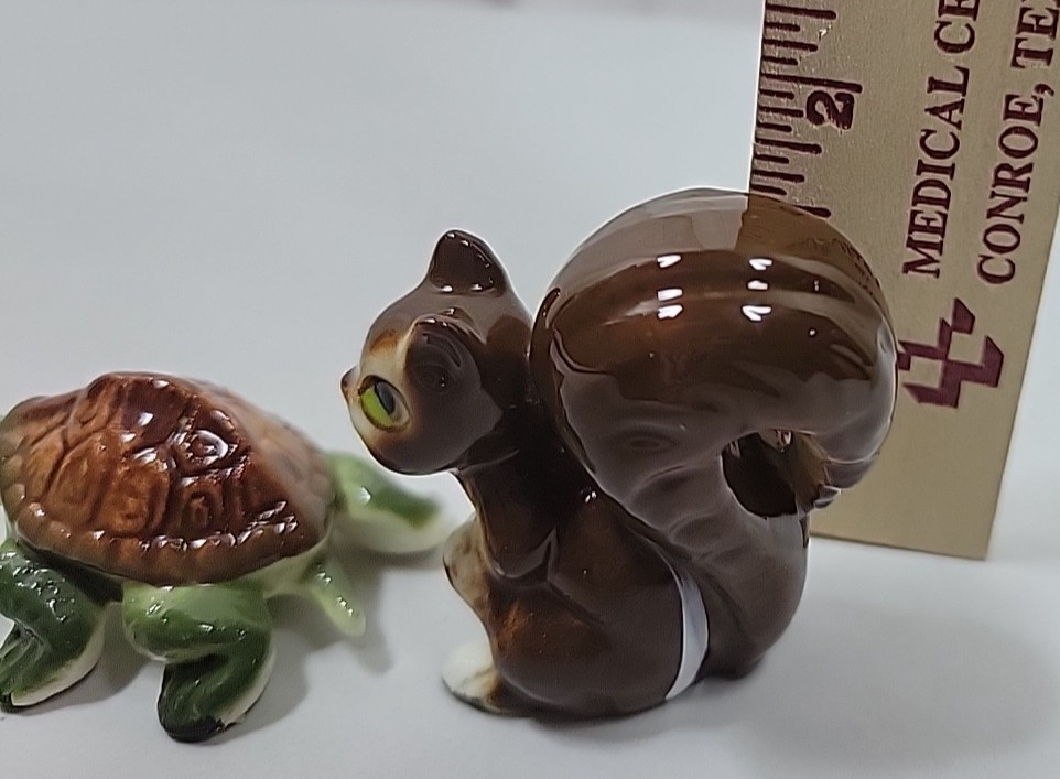 VTG Miniature Turtle & Squirrel Ceramic Decor Glazed Mini