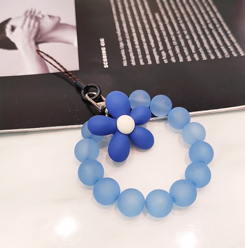 Blue Frosted Flower Phone Strap