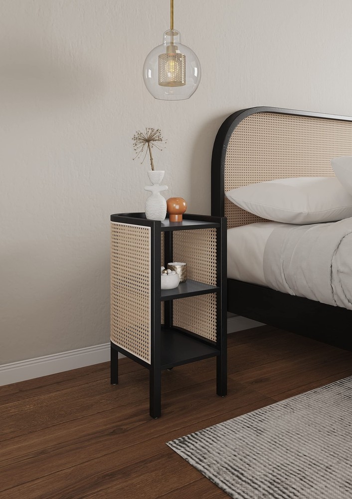Manhattan Comfort Versailles Rattan Bedside End Table Accent Sofa Side Table for