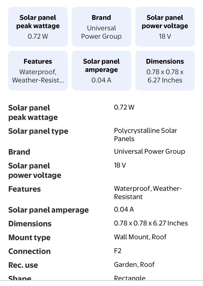 Solar Panel - Universal Power Group 12V Solar Panel for Outdoor Charging.