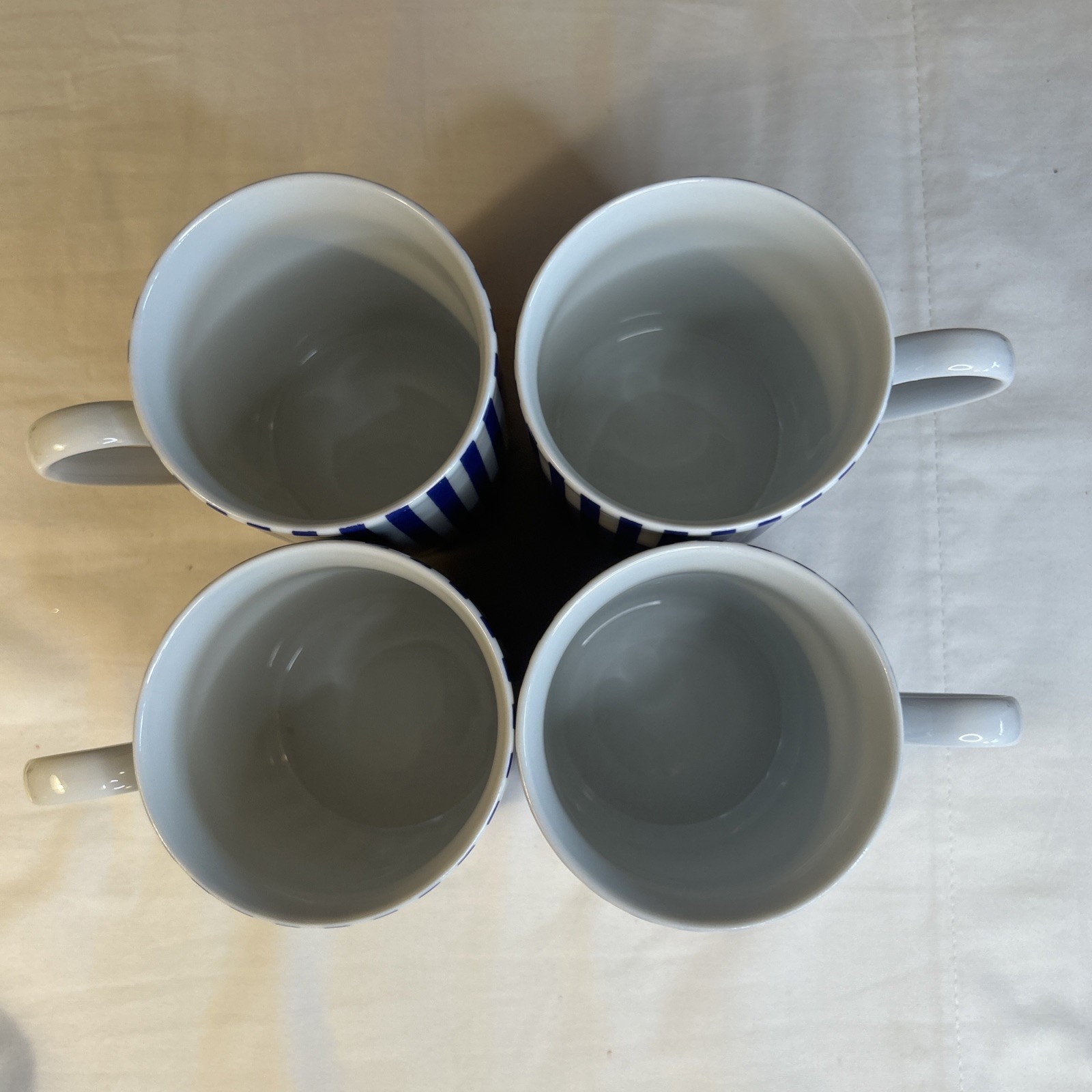 Set of 4 Wawel Made In Poland Porcelain Mug Cup Coffee Tea Stripes Blue White