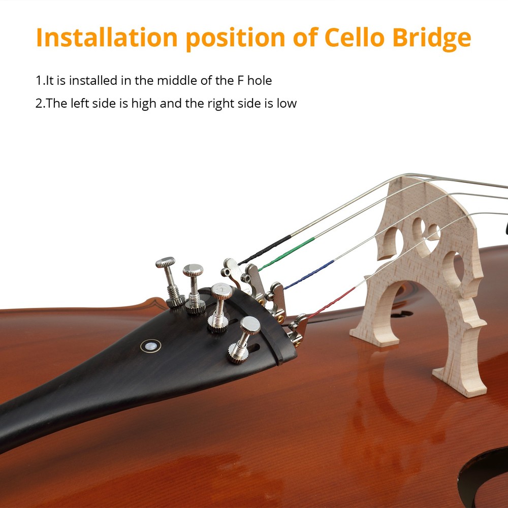 4/4 Natural Spruce Cello, Tiger Pattern, with Bag, Bow, Rosin, Bridge, Strings
