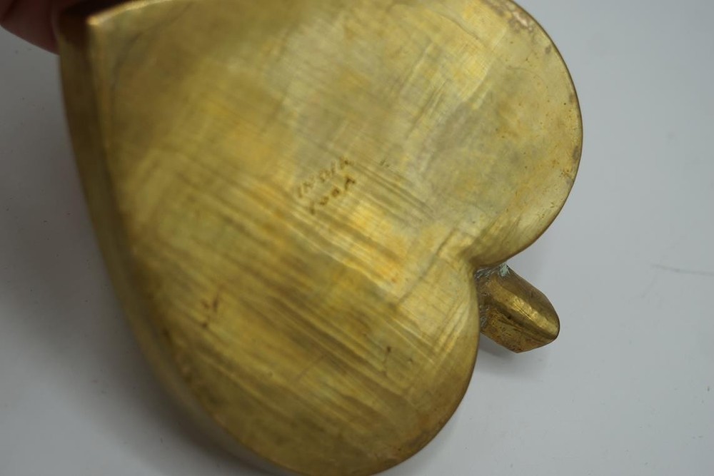 Solid Brass Heart Shaped Trinket Tray Dish Engraved Etched Brass Ashtray