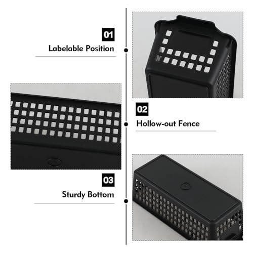 4 Pack Black Narrow Storage Baskets - Multi-Use Small Plastic Organizers