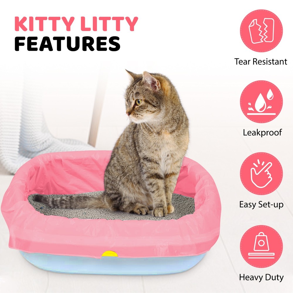 20 Count Cat Litter Box Liners, Pink Color, Drawstring, Extra Large, Kitty Litty