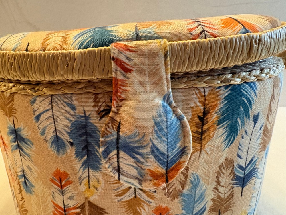 Sewing Basket Caddy Storage, Padded Feather Fabric, Tray Inside