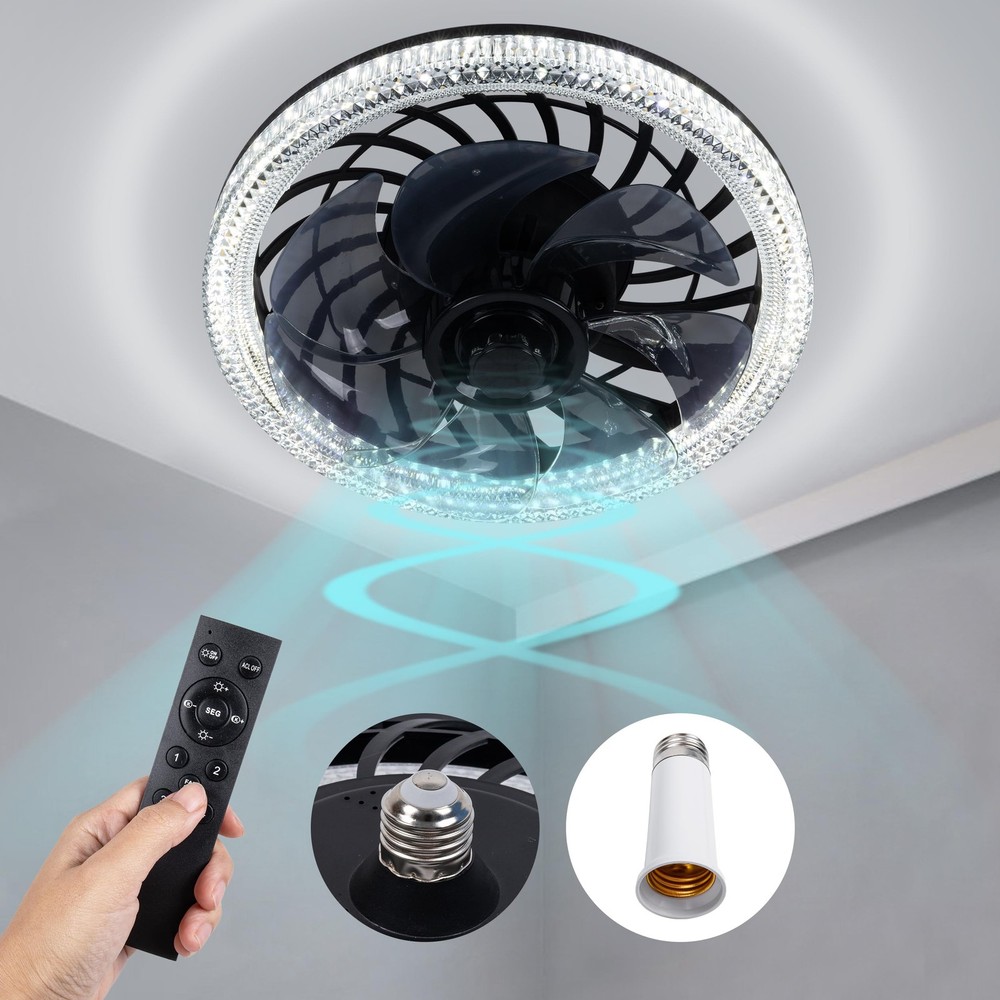 Socket Ceiling Fan Light,Bulb with Remote,Dimmable E26 Base Black