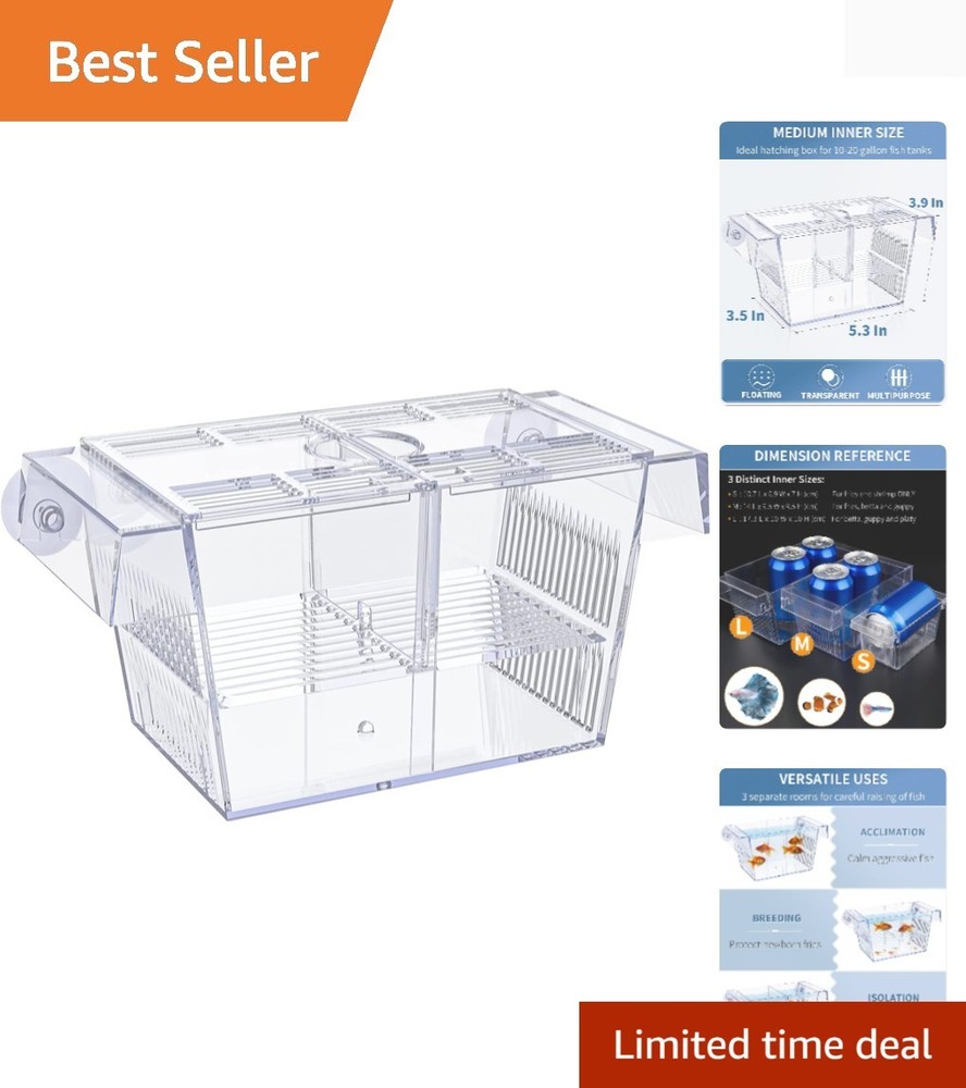 Space-Saving Acrylic Fish Breeding Box with Removable Separators & Suction Cups