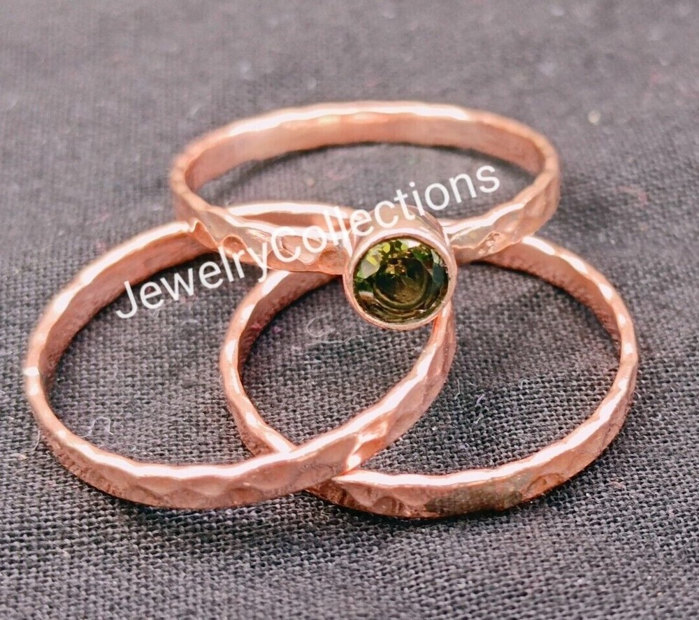 Green Peridot Ring Pure Copper Ring Stacking Set Ring Copper Handmade Ring B239