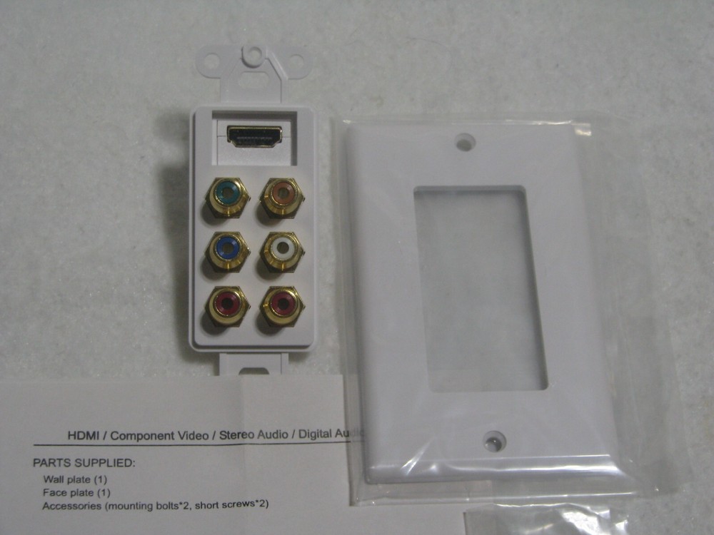 HDMI Component Video Stereo Audio Wall Plate Single Gang White