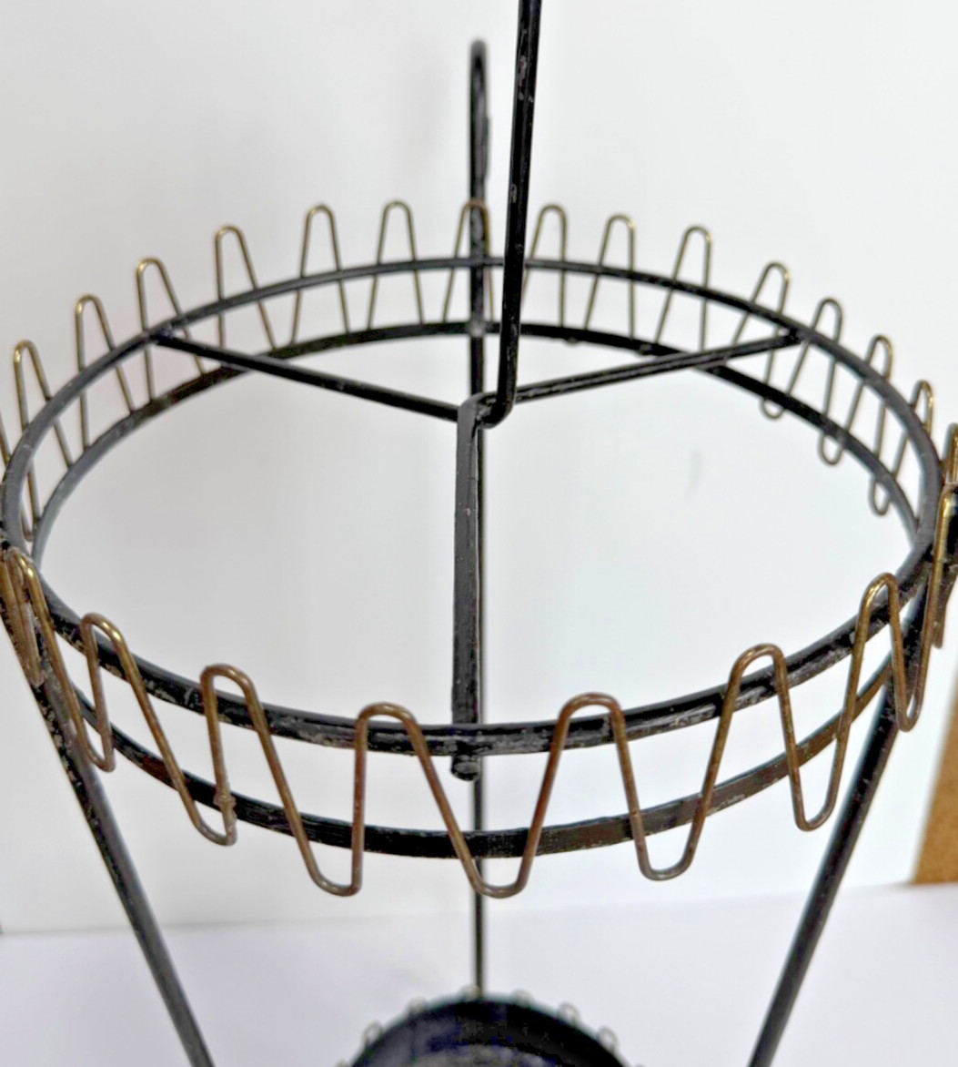 Vtg MCM Umbrella Stand cane walking-stick Holder Black Metal Gold-tone Trim 29"h